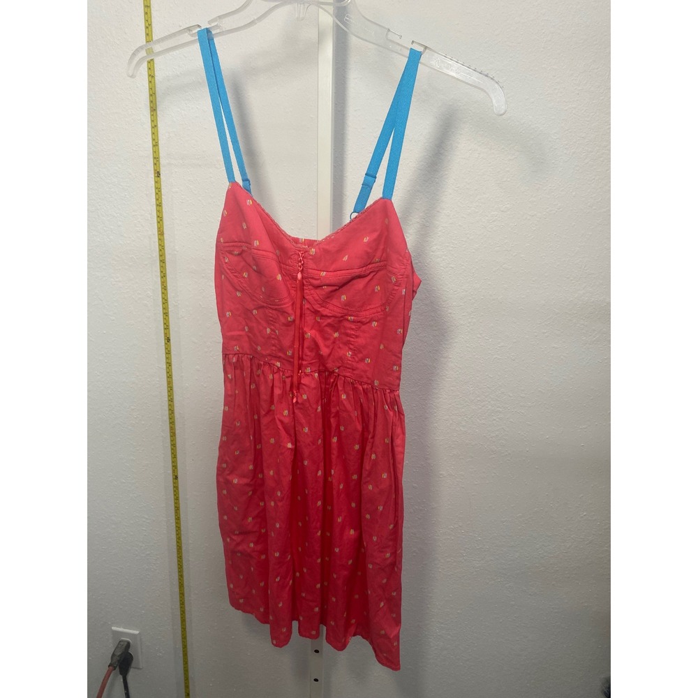 Mossimo Pink Bustier Mini Dress Blue Straps Smocked Back XS Summer Sundress
